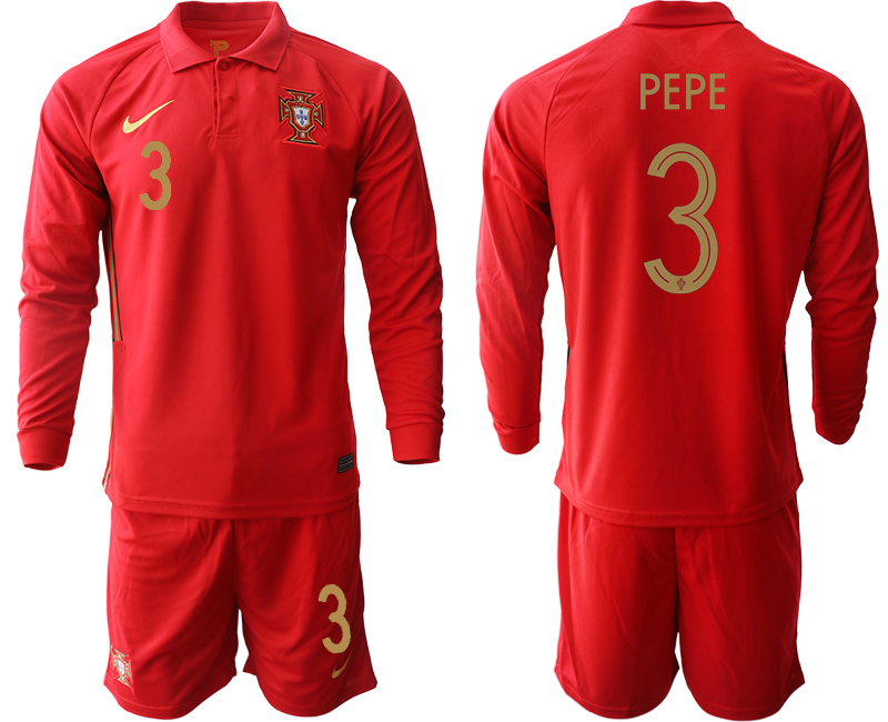 Men 2021 European Cup Portugal home red Long sleeve #3 Soccer Jersey1